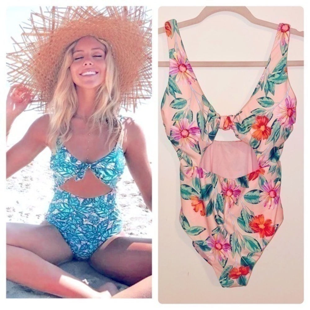 Gianni Bini One Piece Heirloom Bliss Floral Print Knotted Cutout Size M